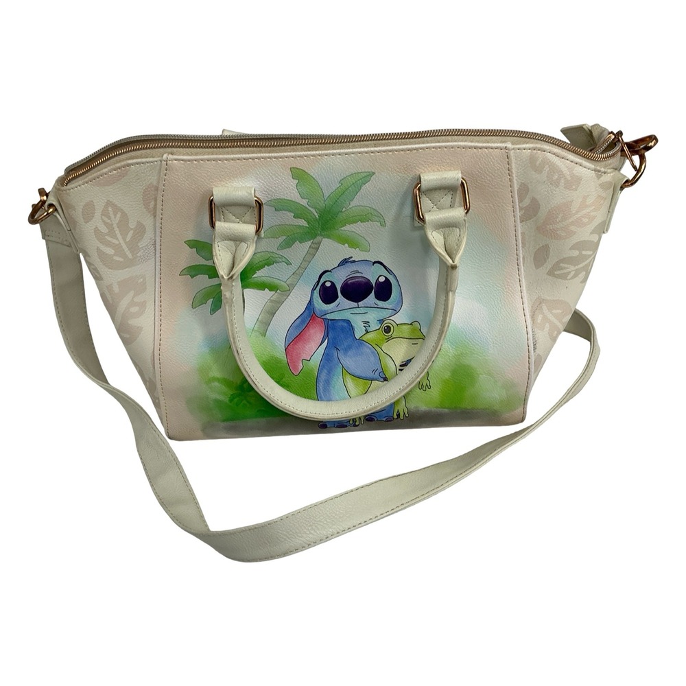 Disney Loungefly Stitch and Frog Satchel Crossbody Bag Cream Ohana Lilo & Stitch
